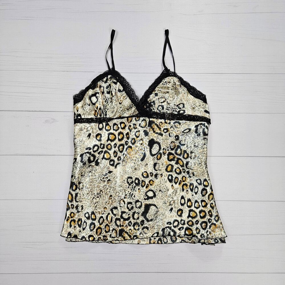 Cheetah Print Satin Cami Lace Detail - Size Small